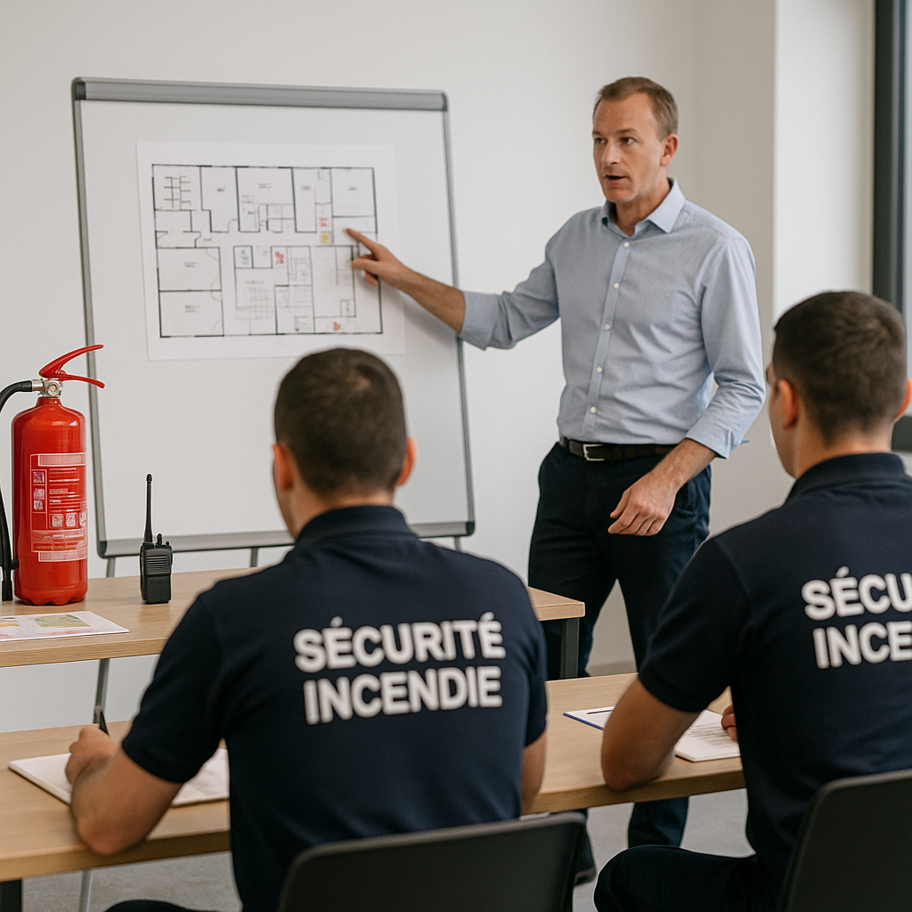 Formation sécurité incendie avec un plan d'évacuation.
