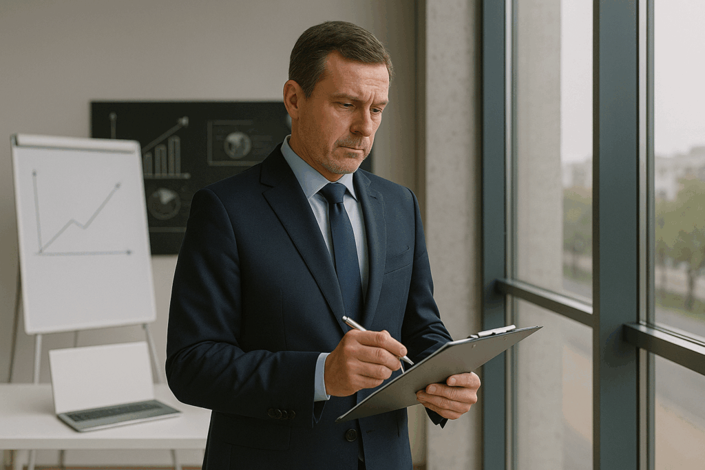 Homme en costume examinant un graphique dans bureau