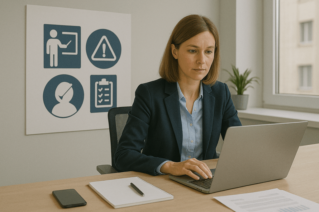 Femme travaillant sur ordinateur portable au bureau.
