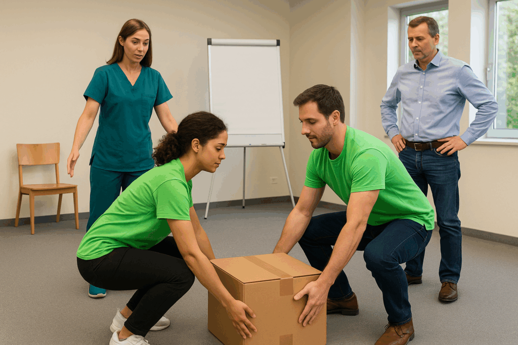 Formation levage correct d'une boîte par deux personnes.
