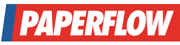 Logo de Paperflow, fond rouge neige.