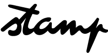 Logo noir avec texte stylisé 'stamp'.